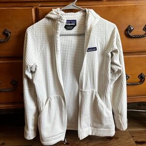 PATAGONIA R1 Polartec Fleece Hoodie Waffle Thermal White Jacket Sweater SMALL